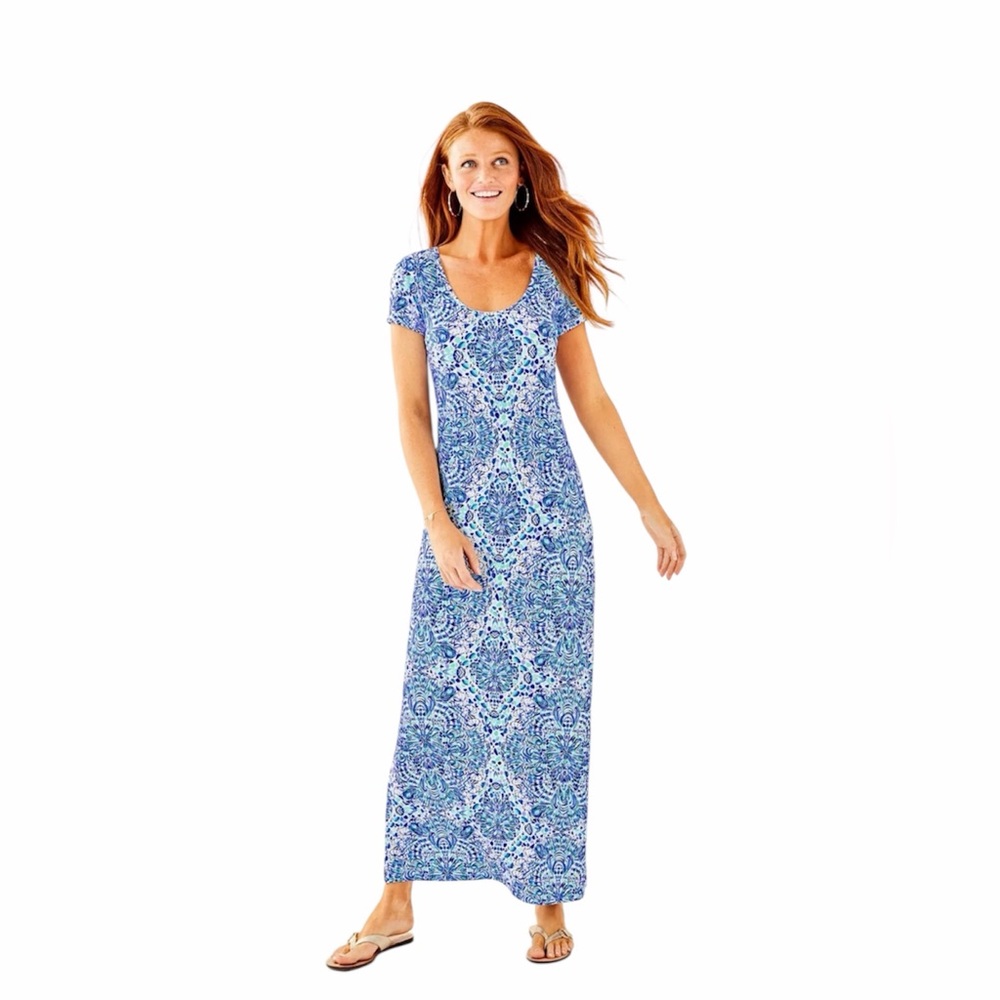 Lilly Pulitzer Women’s Wynne Maxi Dress Call My Shell Phone Blue Size XL